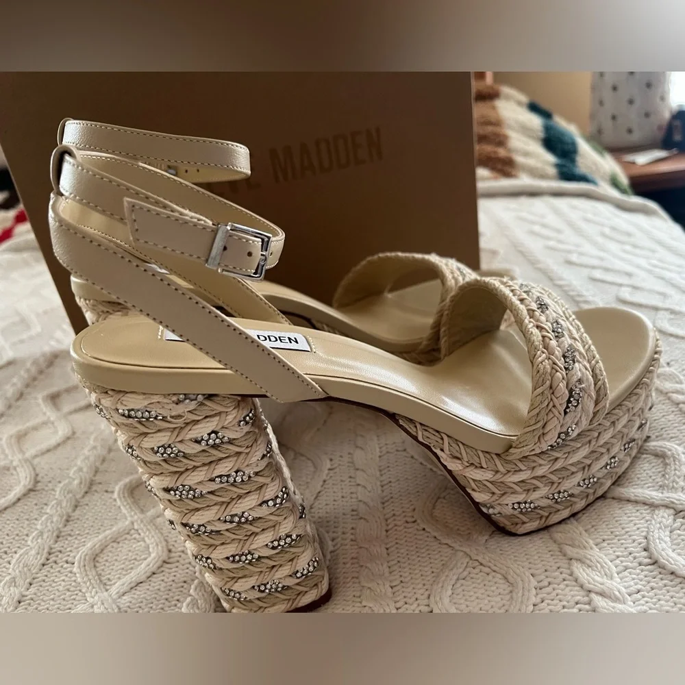 Steve Madden Cream Woven “Lucci” Platform Sandals Various Sizes - Picture 11 of 15